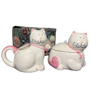 Vintage Mount Clemens Pottery Cozy Cats Ceramic Covered Sugar & Cream Set W/ Box